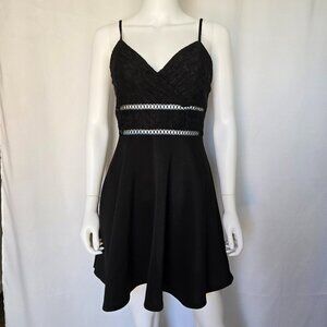NWT BLUE RAIN Black Crochet Flare Mini Dress